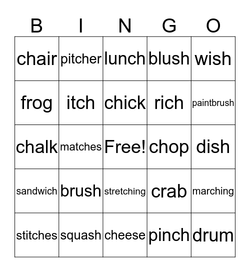 ch/sh/r-blends Bingo Card