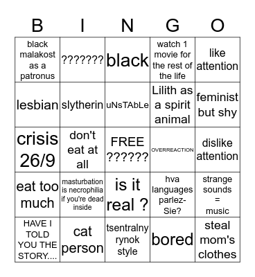 YANA BINGO Card
