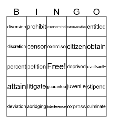 ELL Vocabulary Bingo Card