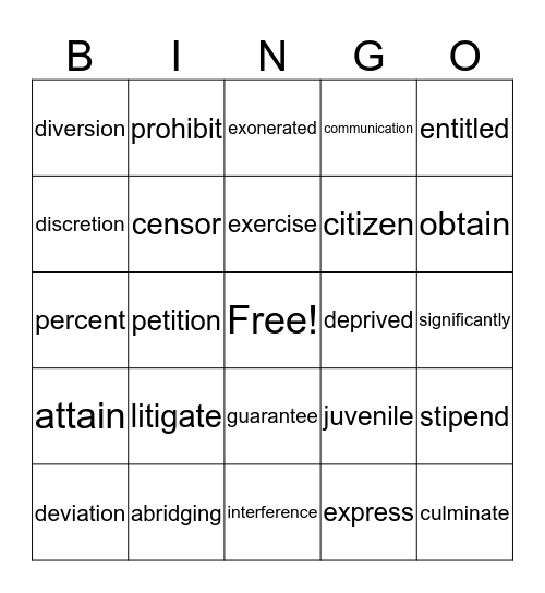 ELL Vocabulary Bingo Card