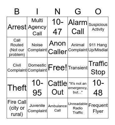 Dispatcher Bingo Card