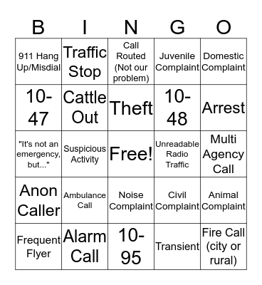 Dispatcher Bingo Card
