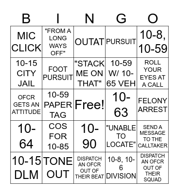 POLICE DISPATCH Bingo Card