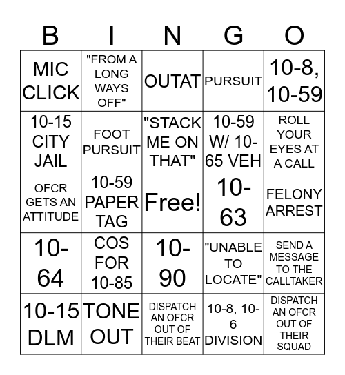 POLICE DISPATCH Bingo Card