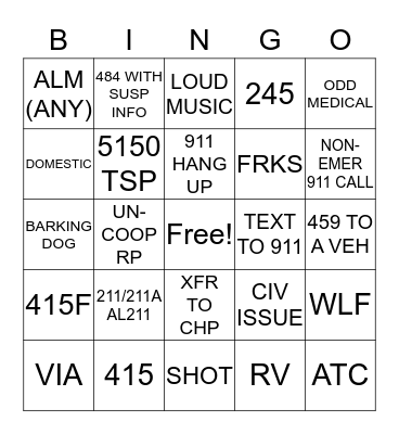 DISPATCHER'S BINGO Card