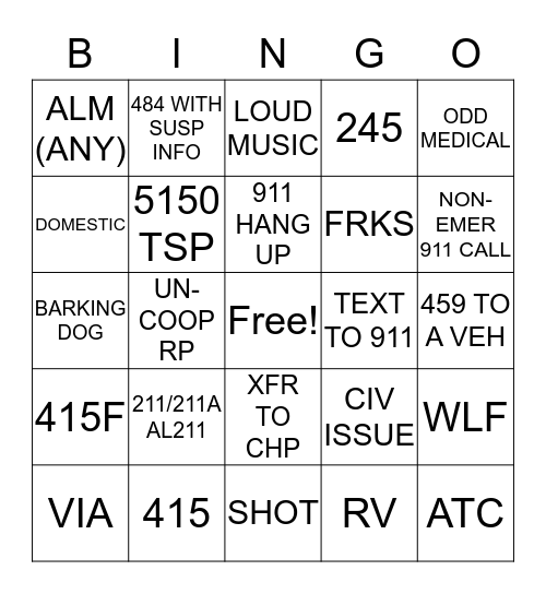 DISPATCHER'S BINGO Card