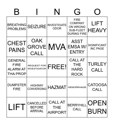 FIRE DISPATCH Bingo Card
