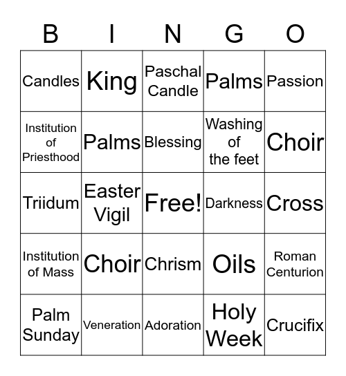 Holy Week Bingo Card