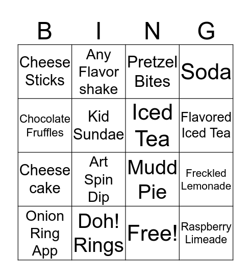 Red Robin Bingo Card