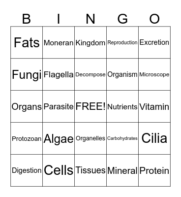 Life Science Bingo Card