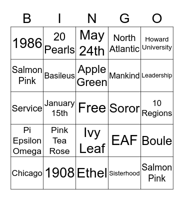 Alpha Kappa Alpha  Bingo Card