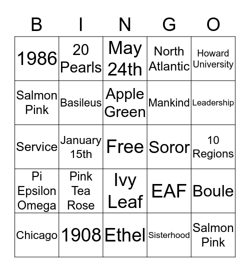 Alpha Kappa Alpha  Bingo Card