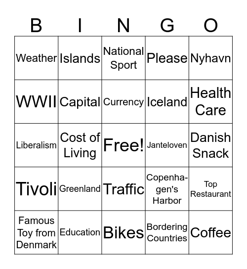 Denmark BINGO  Bingo Card