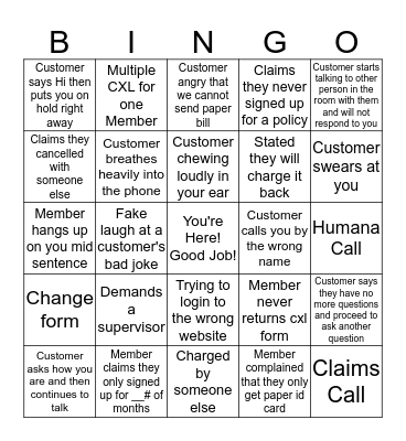 Bad Customer Bingo! Bingo Card