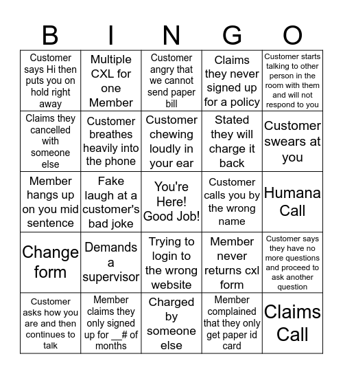 Bad Customer Bingo! Bingo Card