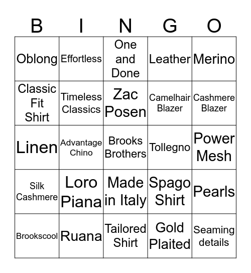 Women's Mainline BINGO Card