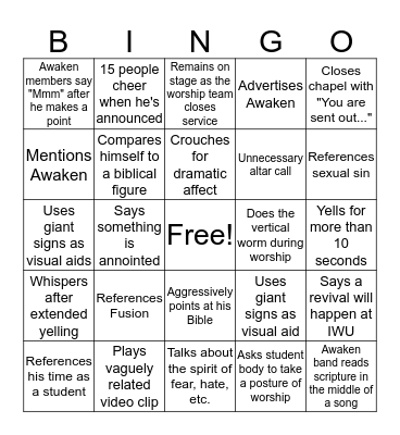 Awaken Ministries Guy Chapel Bingo Card