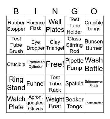 Lab Equipment Bingo Card