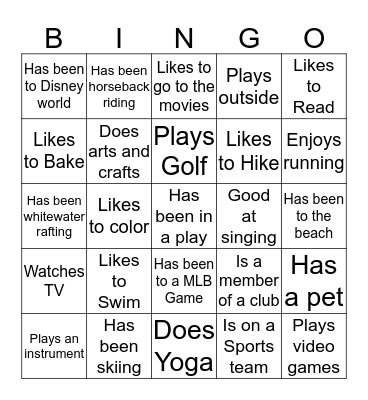 Leisure Bingo Card