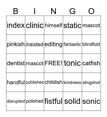 Multi-Syllable Bingo Card