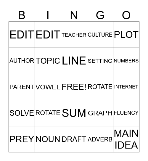 TUTORING ROCKS Bingo Card
