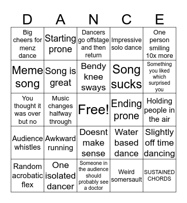 Dance day Bingo Card