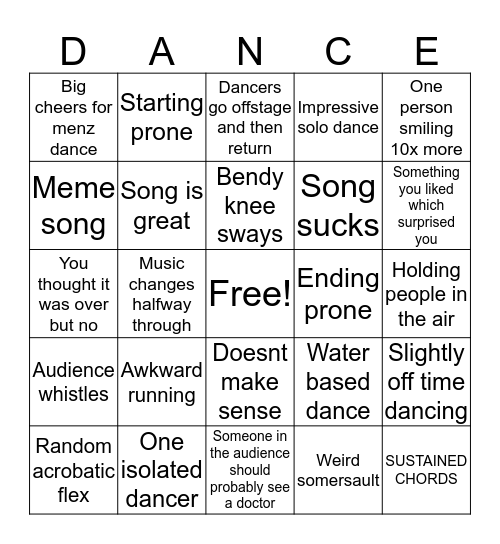 Dance day Bingo Card