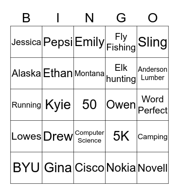 Andy 50 Bingo Card