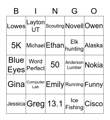 Andy 50 Bingo Card