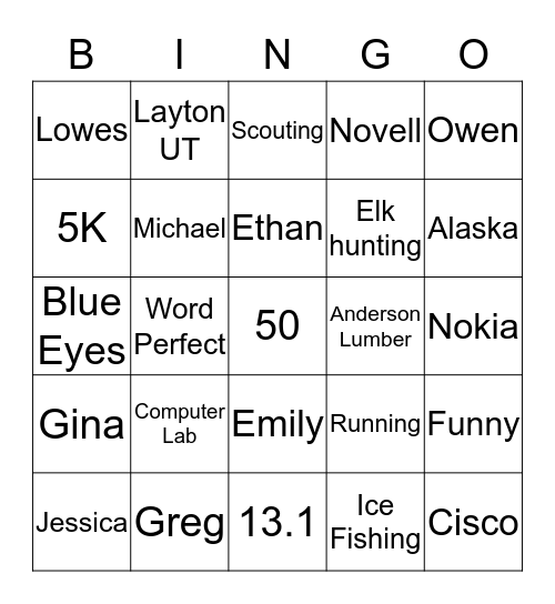 Andy 50 Bingo Card