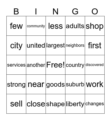 Living in a Community BINGO Card