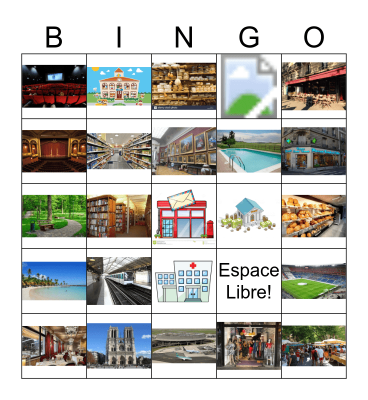 Les endroits dans la ville Bingo Card