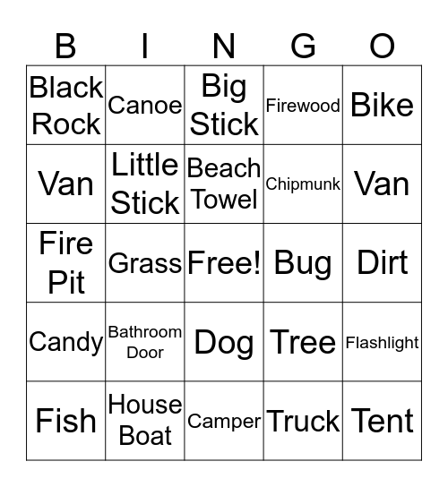 Camping Bingo Card