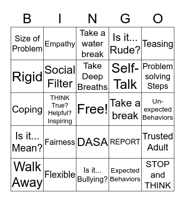 Social Skill Bingo Card