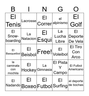 Sports Bingo Card