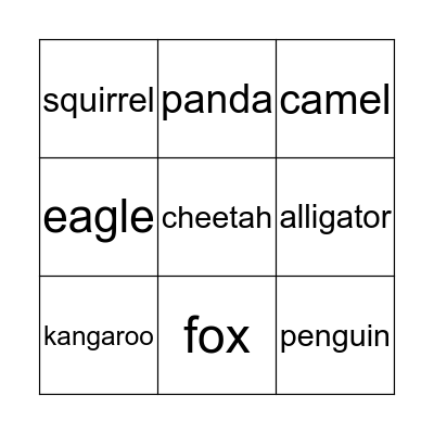 ANIMALS Bingo Card