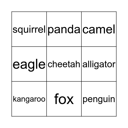 ANIMALS Bingo Card