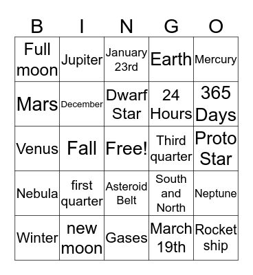 Space Bingo Card