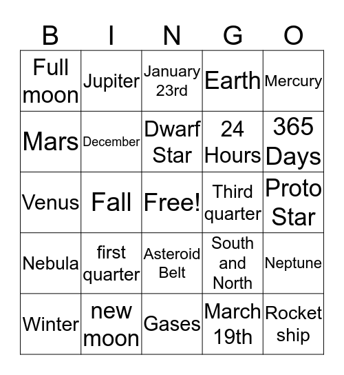 Space Bingo Card