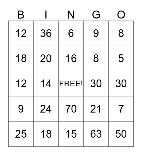 Tafeltjes BINGO Card