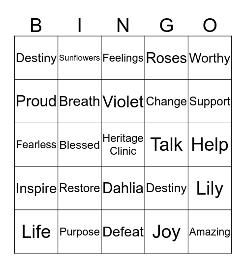 Heritage Clinic  Bingo Card