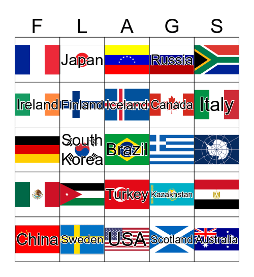 Journey Around the World Flag Bingo Card