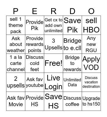 Perdo/Bingo Card