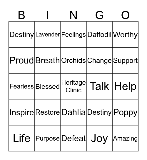 Heritage Clinic  Bingo Card