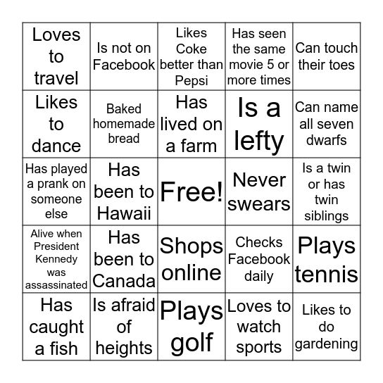 Bingo Trivia Bingo Card