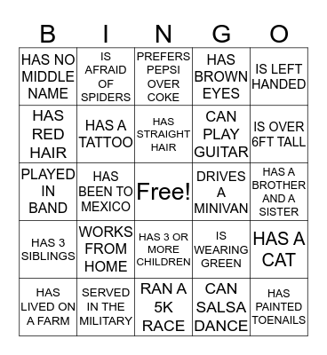 ICE BREAKER BINGO - Find someone who... Bingo Card