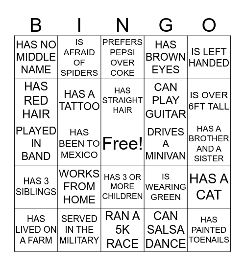 ICE BREAKER BINGO - Find someone who... Bingo Card