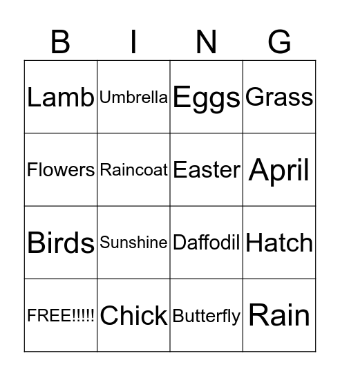 Spring Bingo Card