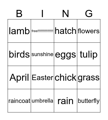 spring  Bingo Card