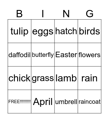 spring bingo Card